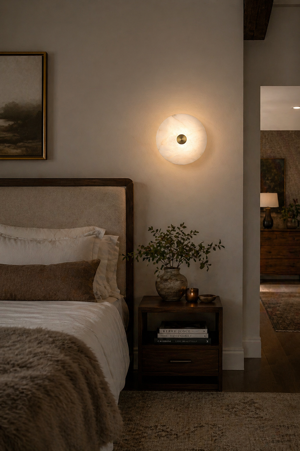 Disc Wall Light in alabaster for Hallway by AUVIELIGHT