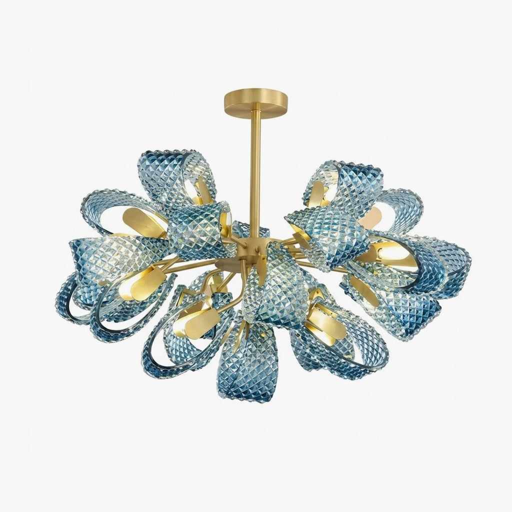 Ribbon Chandelier in textured for Dining Room by AUVIELIGHT, Dia 100cm x H 53cm / ∅ 39.4″ x H 20.9″ / Blue & Gold and 2 other sizes