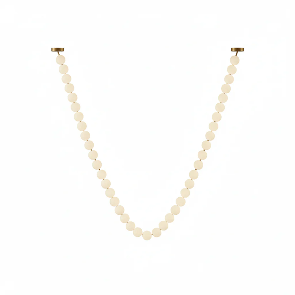 Pearl Necklace Chandelier for Dining Room by AUVIELIGHT, 1 Chain 32Balls Size: L 460cm / L 181.1″ / Gold & White / Warm Light