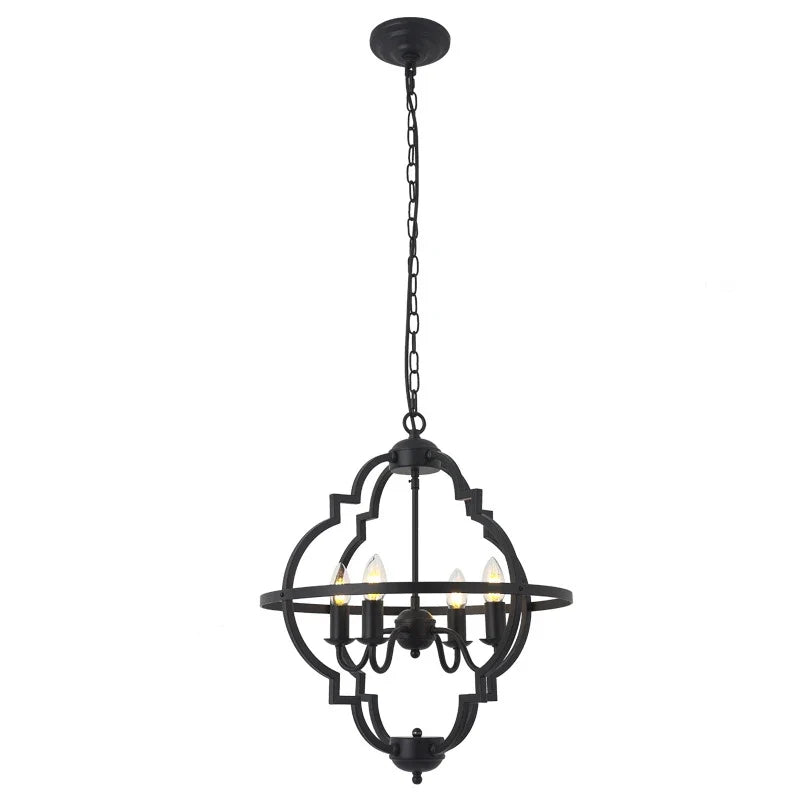 4-Light Quatrefoil Cage Chandelier for Dining Room by AUVIELIGHT, W 18.1″ x H 18.9″ / W 46cm x H 48cm / Black / Warm Light