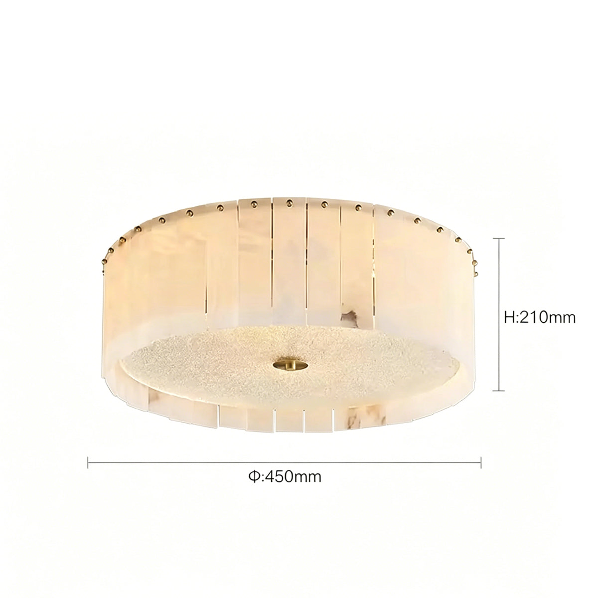 Pleated Round Flush Mount in alabaster for Low Ceilings by AUVIELIGHT, Dia 45 cm × H 21 cm / Warm Light / White