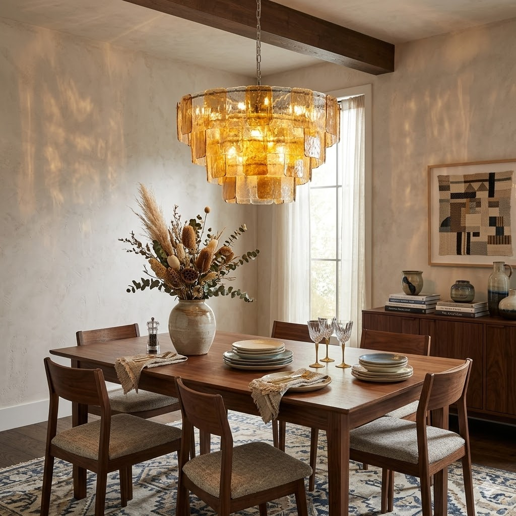Tile Rectangular Chandelier for Dining Room by AUVIELIGHT