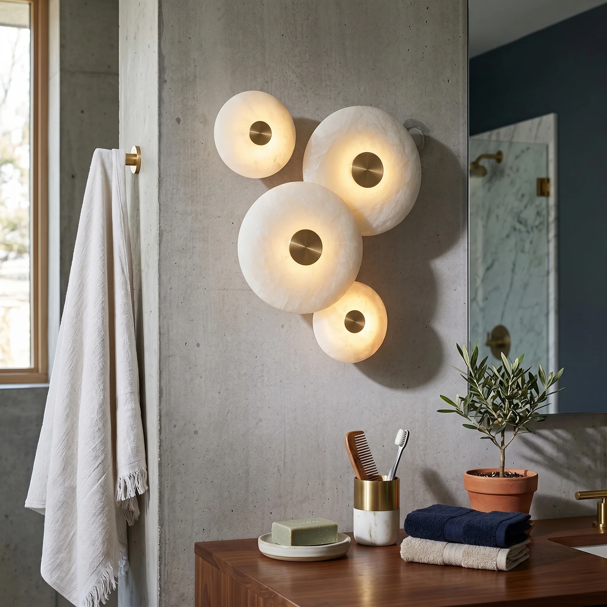 Disc Wall Light in alabaster for Hallway by AUVIELIGHT