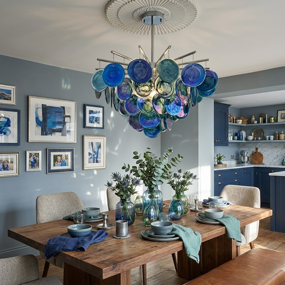 Disc Chandelier in glass for Dining Room by AUVIELIGHT