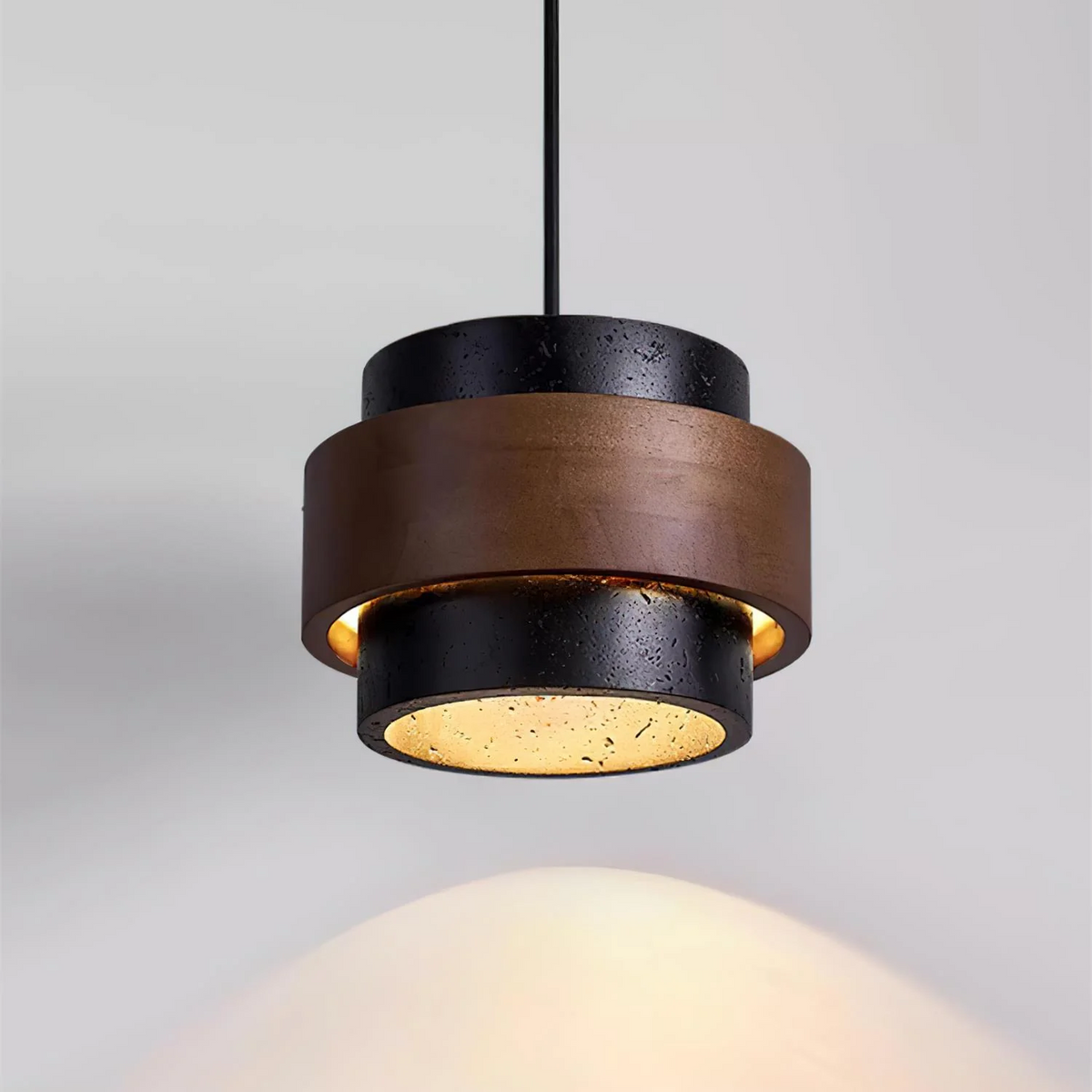 Modern Pendant Light in travertine for Kitchen Island by AUVIELIGHT, ∅ 6.7″ × H 4.9″ / Walnut Color & Black Travertine / Warm Light