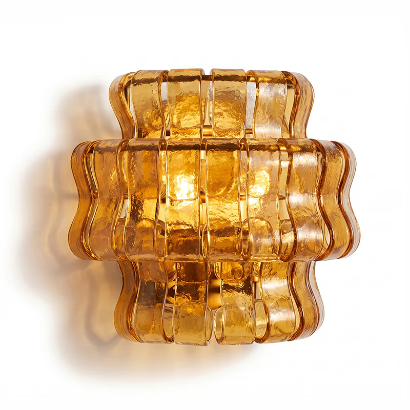 Ribbon Wall Sconce in glass for Hallway by AUVIELIGHT, Dia 30cm x H 26cm / ∅ 11.9″ x H 10.2″ / Amber & Gold