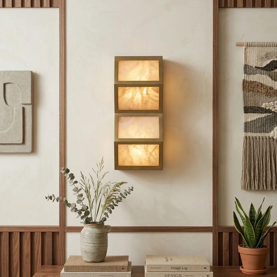 Cascade Rectangular Wall Sconce in alabaster for Hallway by AUVIELIGHT