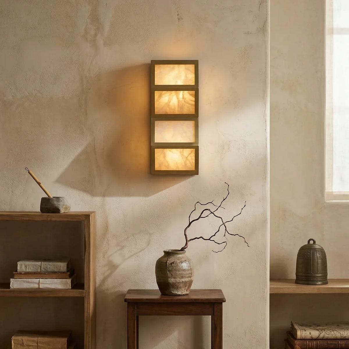 Cascade Rectangular Wall Sconce in alabaster for Hallway by AUVIELIGHT