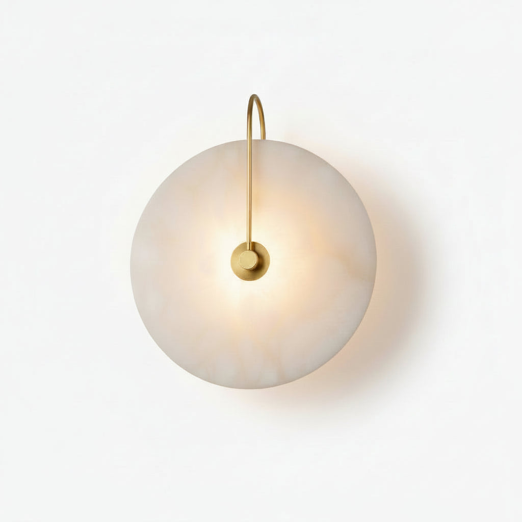 Disc Wall Sconce in alabaster for Hallway by AUVIELIGHT, Dia 15cm x H 10cm / ∅ 5.9″ x H 3.9″ / Gold & White / Warm Light and 3 other sizes
