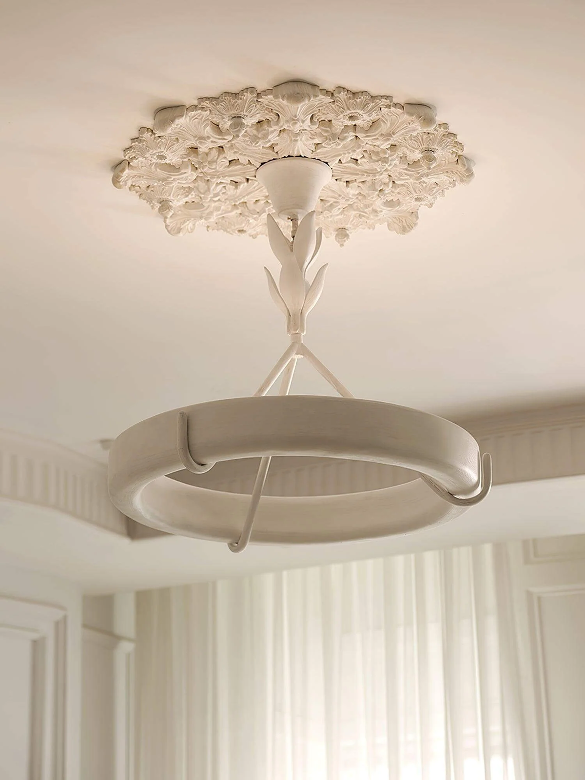 Plaster Chandelier in white for Dining Room by AUVIELIGHT