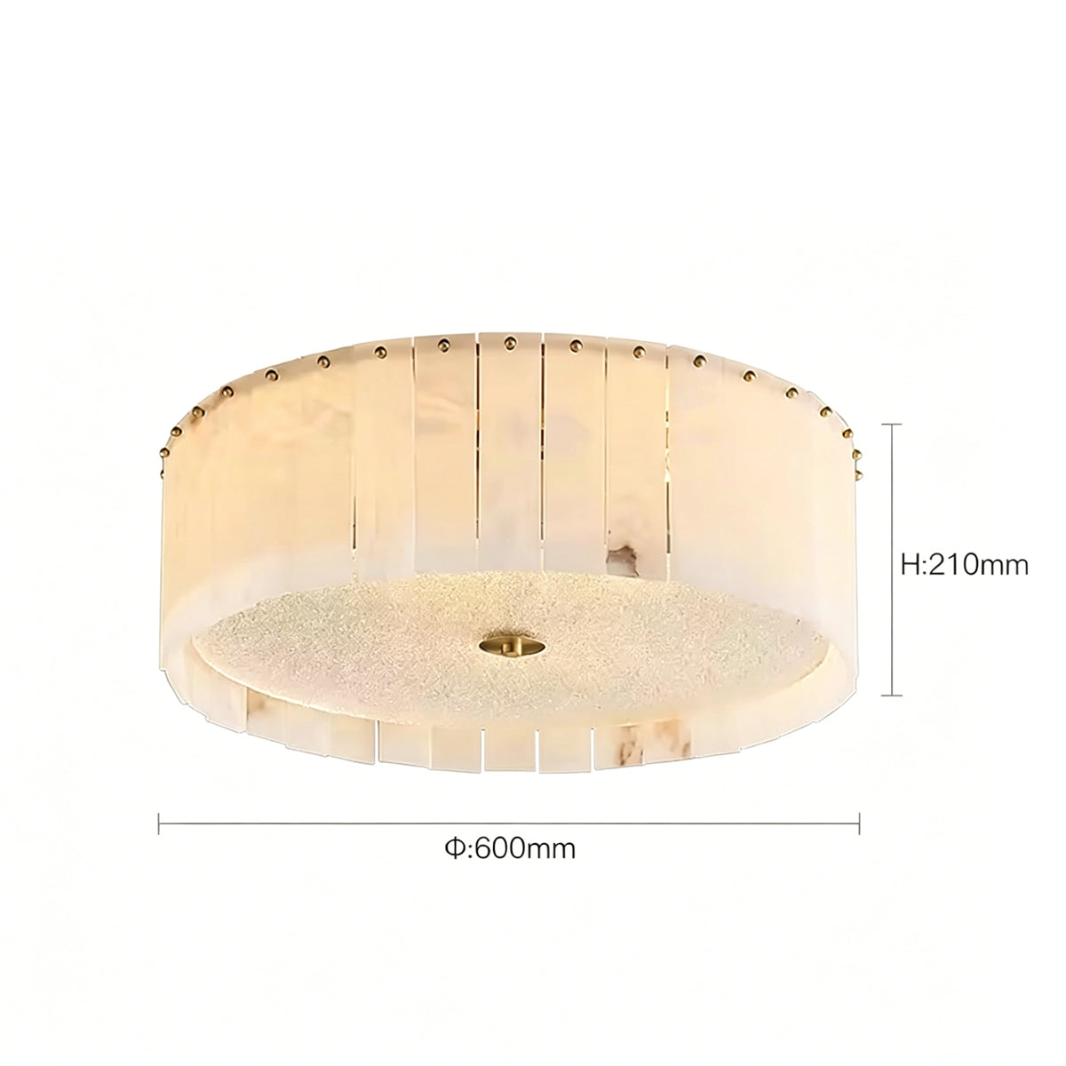 Pleated Round Flush Mount in alabaster for Low Ceilings by AUVIELIGHT, Dia 60 cm × H 21 cm / Warm Light / White