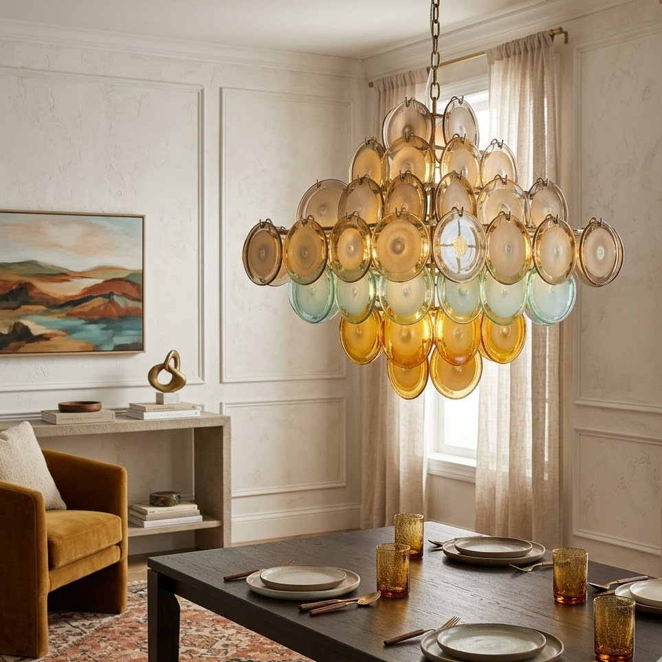 Ombre Disc Chandelier in glass for Dining Room by AUVIELIGHT