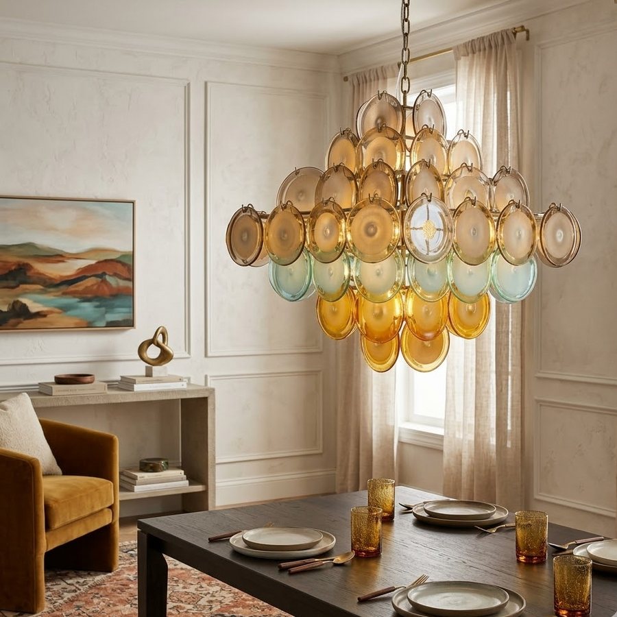 Ombre Disc Chandelier in glass for Dining Room by AUVIELIGHT