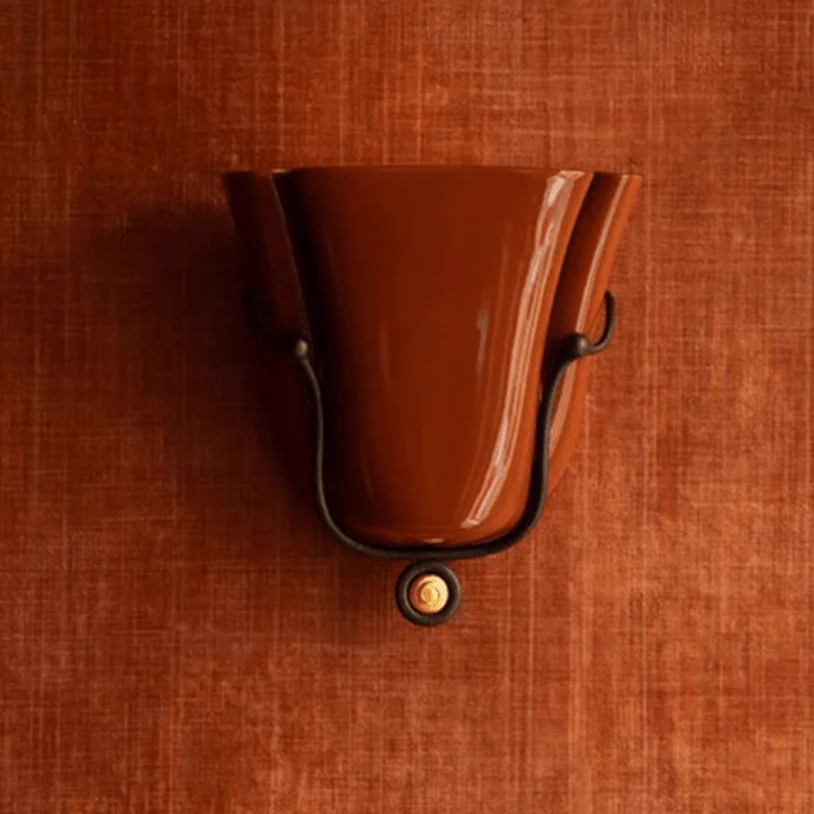 Tulip Wall Sconce in ceramic for Hallway by AUVIELIGHT, Dia 25cm x H 27cm / Dia 9.8x H 10.6" / Terracotta / Warm light