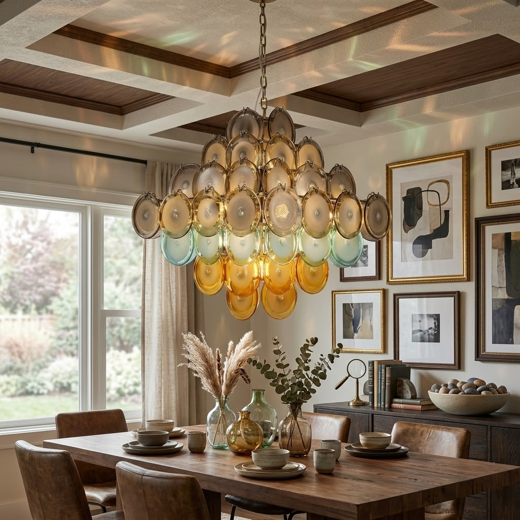 Ombre Disc Chandelier in glass for Dining Room by AUVIELIGHT
