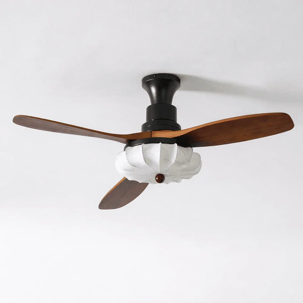 Elira Fabric Flower Ceiling Fan Light for Living Room by AUVIELIGHT, Model C Dia 106cm x H 30cm / ∅ 42″ x H 11.8″ / Walnut Color / Warm Light