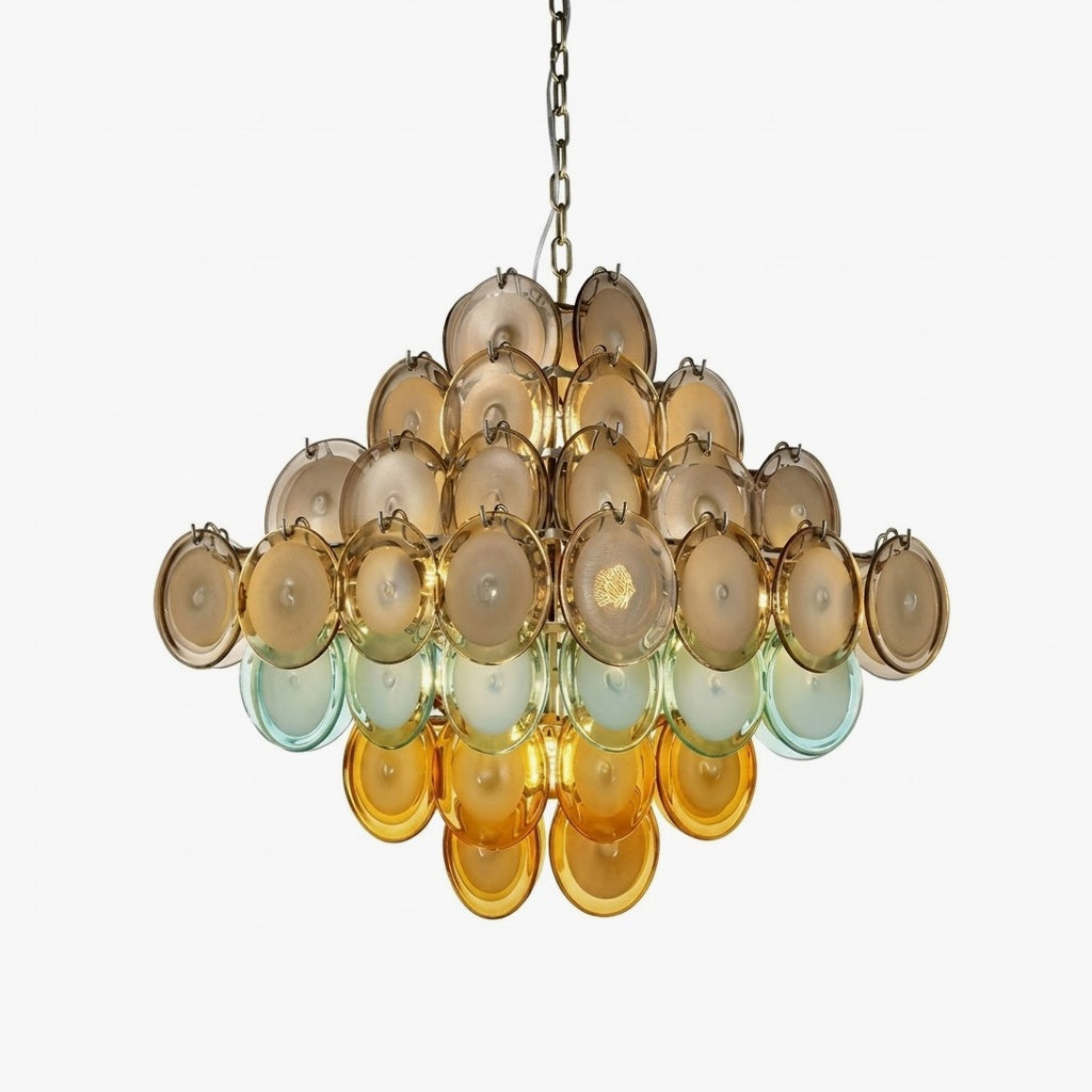 Ombre Disc Chandelier in glass for Dining Room by AUVIELIGHT, Dia 63cm x H 70cm / ∅ 24.8″ x H 27.6″ / Grey & Amber and 1 other sizes