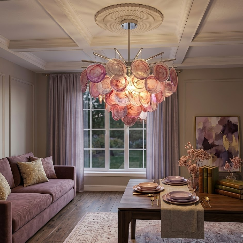 Disc Chandelier in glass for Dining Room by AUVIELIGHT