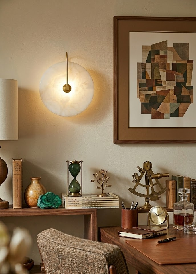 Disc Wall Sconce in alabaster for Hallway by AUVIELIGHT