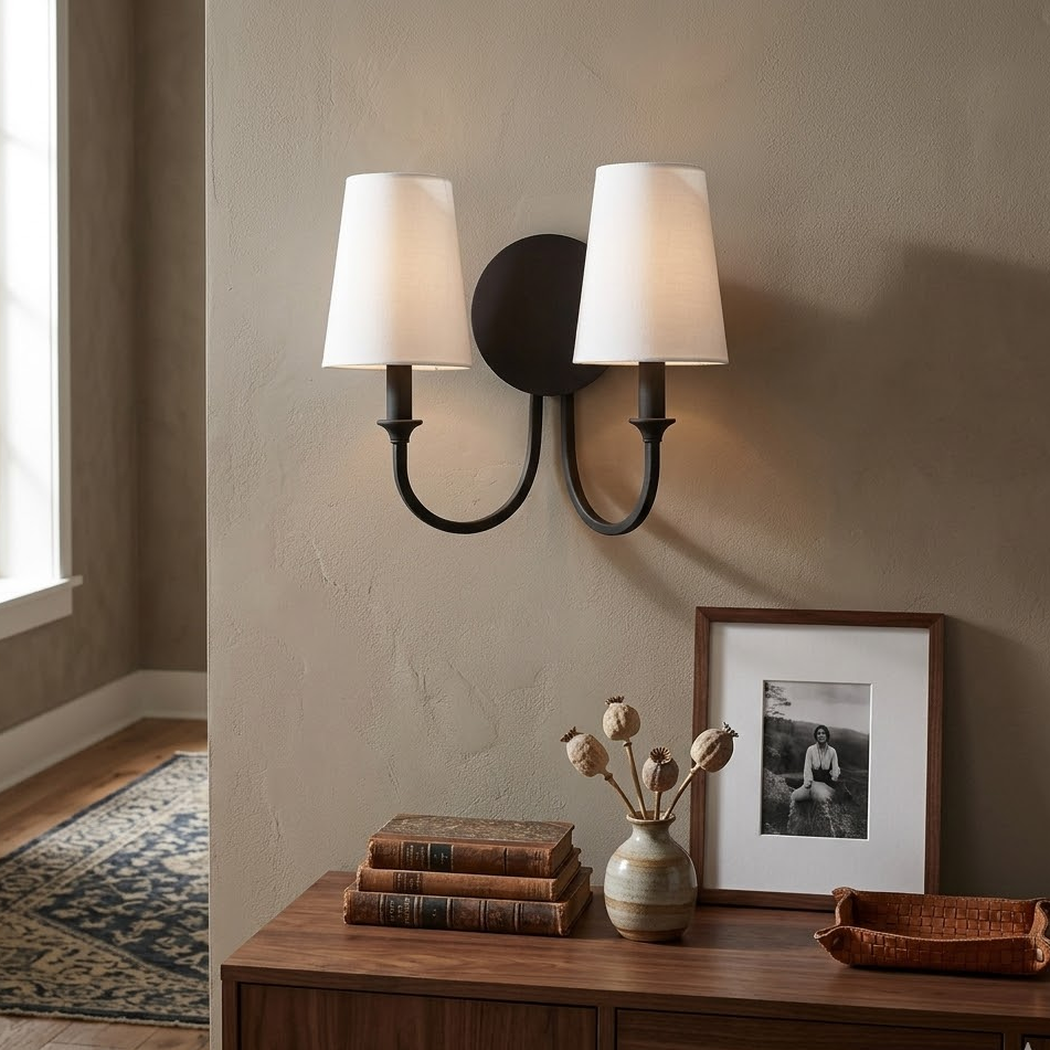 Thalia Dual Wall Sconce in linen for Hallway by AUVIELIGHT