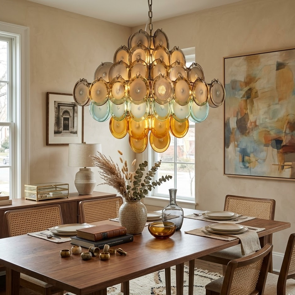 Ombre Disc Chandelier in glass for Dining Room by AUVIELIGHT