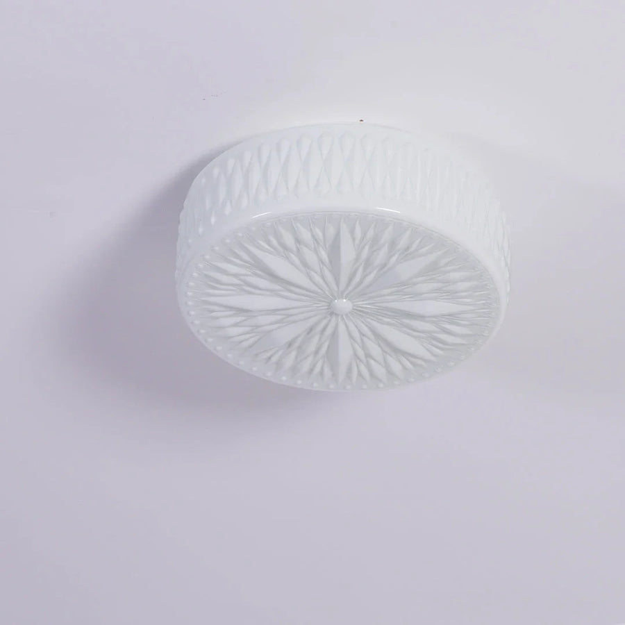 Adler Flush Mount in textured glass for Low Ceilings by AUVIELIGHT, ∅15" x H5.9"/ Dia 38cm x H15cm / White / Warm Light