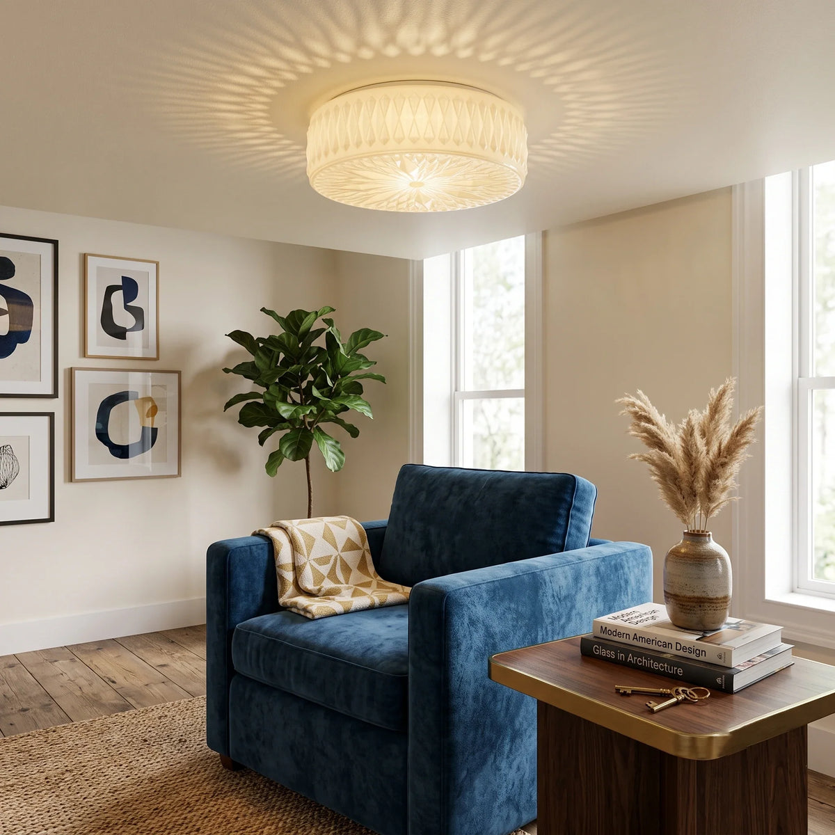 Adler Flush Mount in textured glass for Low Ceilings by AUVIELIGHT