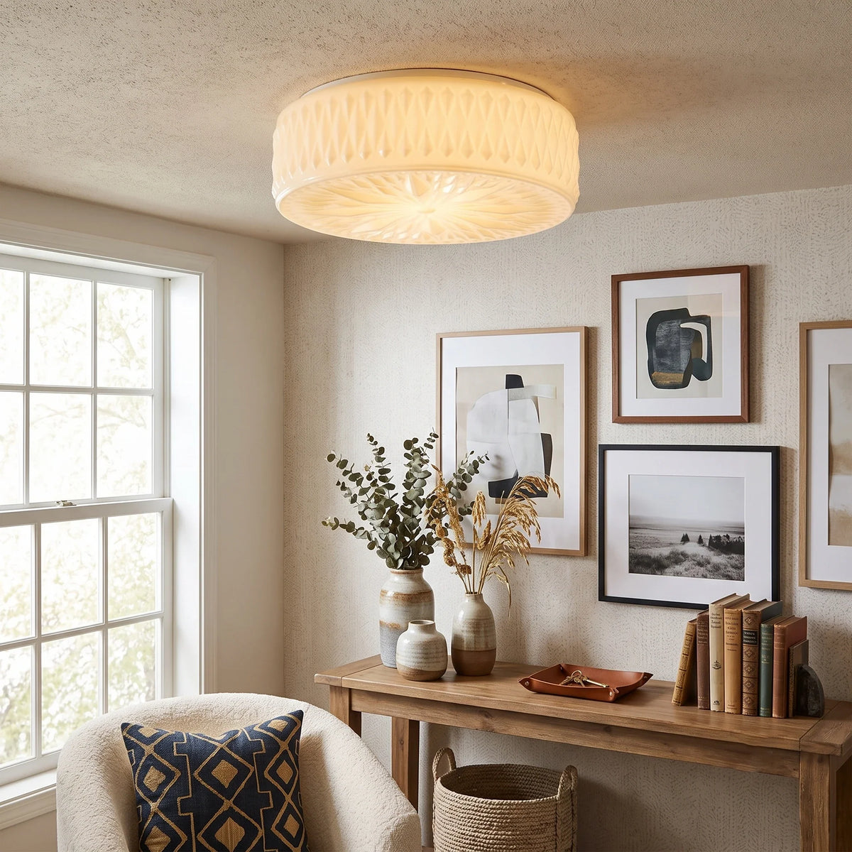 Adler Flush Mount in textured glass for Low Ceilings by AUVIELIGHT