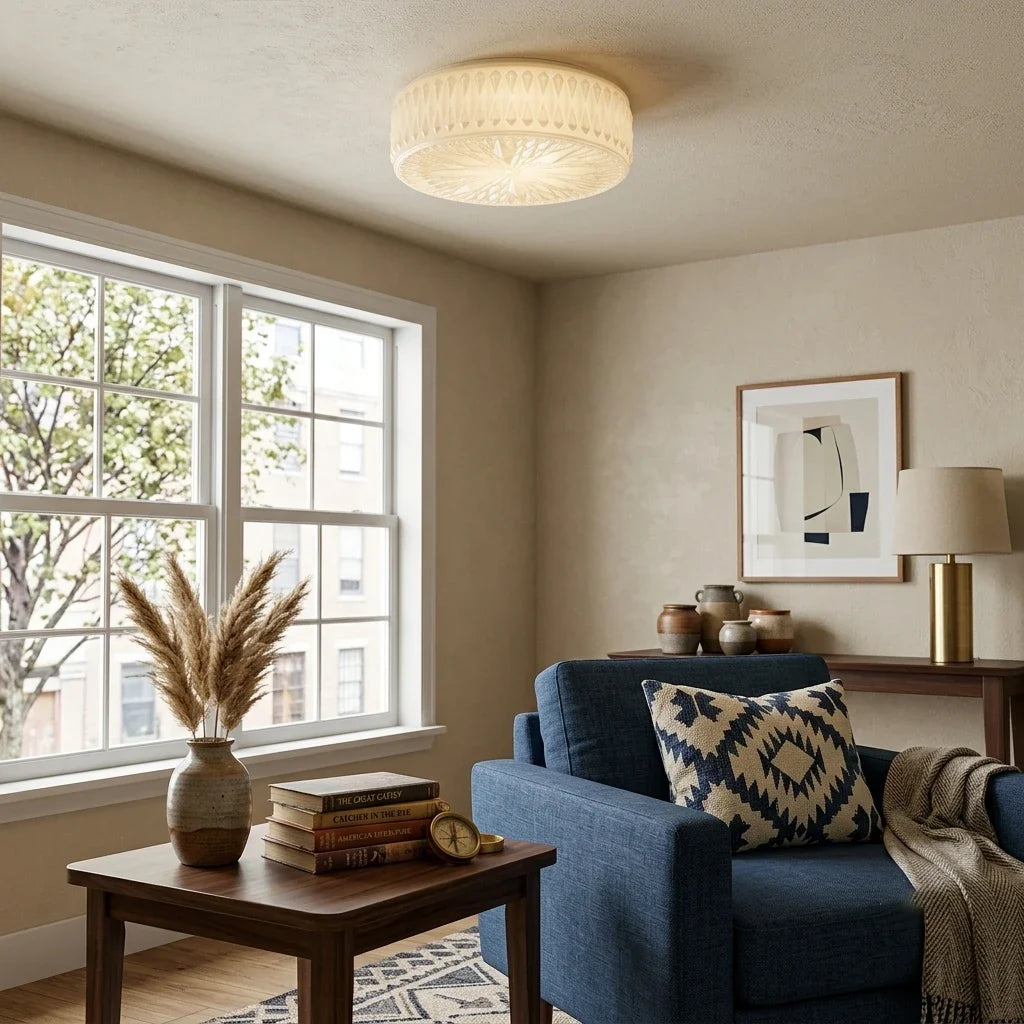 Adler Flush Mount in textured glass for Low Ceilings by AUVIELIGHT