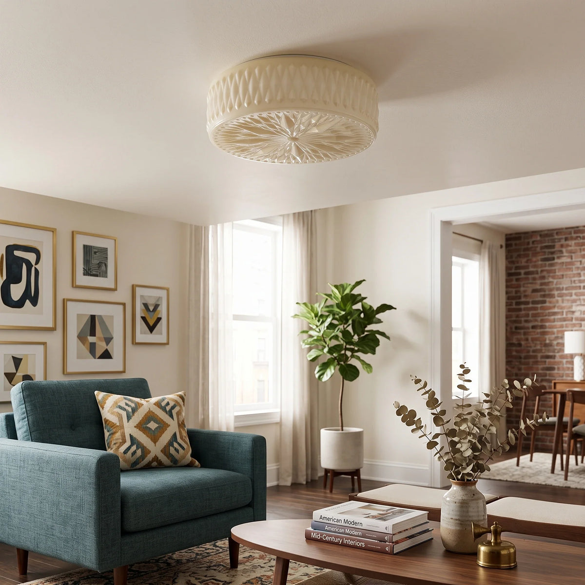 Adler Flush Mount in textured glass for Low Ceilings by AUVIELIGHT