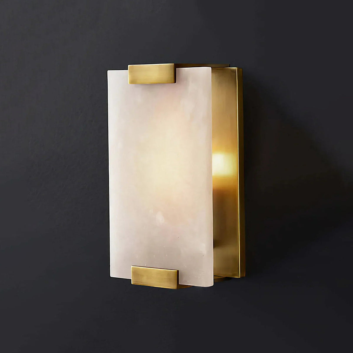 Roux Wall Light in alabaster for Hallway by AUVIELIGHT, Dia 15cm x H 27cm / ∅ 5.9″ x H 10.6″ / Brass & White / Warm Light