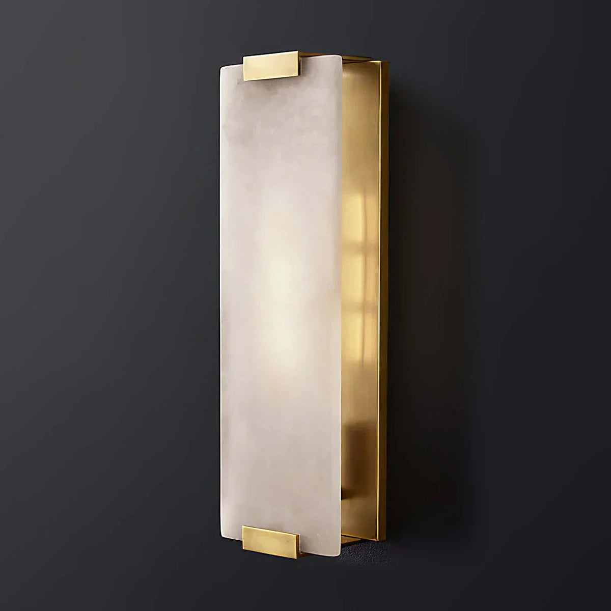 Roux Wall Light in alabaster for Hallway by AUVIELIGHT, Dia 15cm x H 47cm / ∅ 5.9″ x H 18.5″ / Brass & White / Warm Light