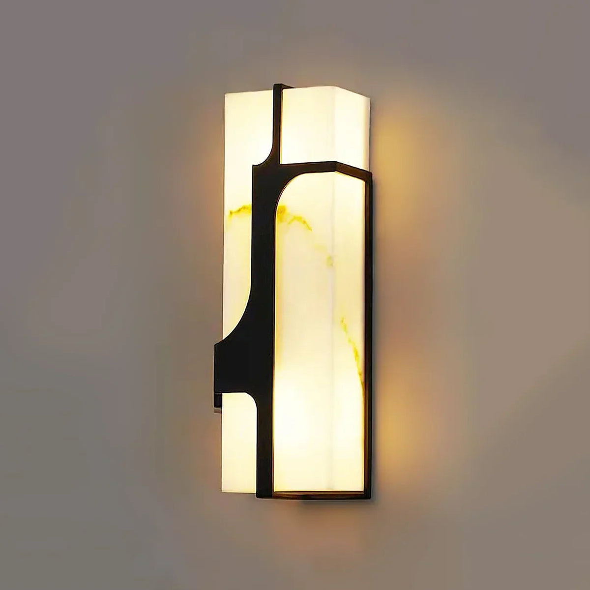 Ariel Wall Light in alabaster for Hallway by AUVIELIGHT, Dia 18cm x H 50cm / ∅ 7.1″ x H 19.7″ / Gold & White / Warm Light