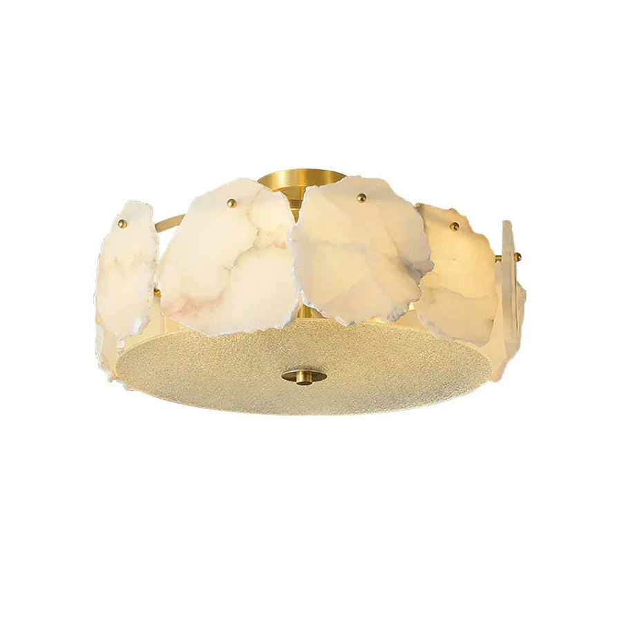 Artze Ceiling Light in alabaster for Living Room by AUVIELIGHT, Dia 60cm x H 24cm / ∅ 23.6″ x H 9.4″ / Gold & White