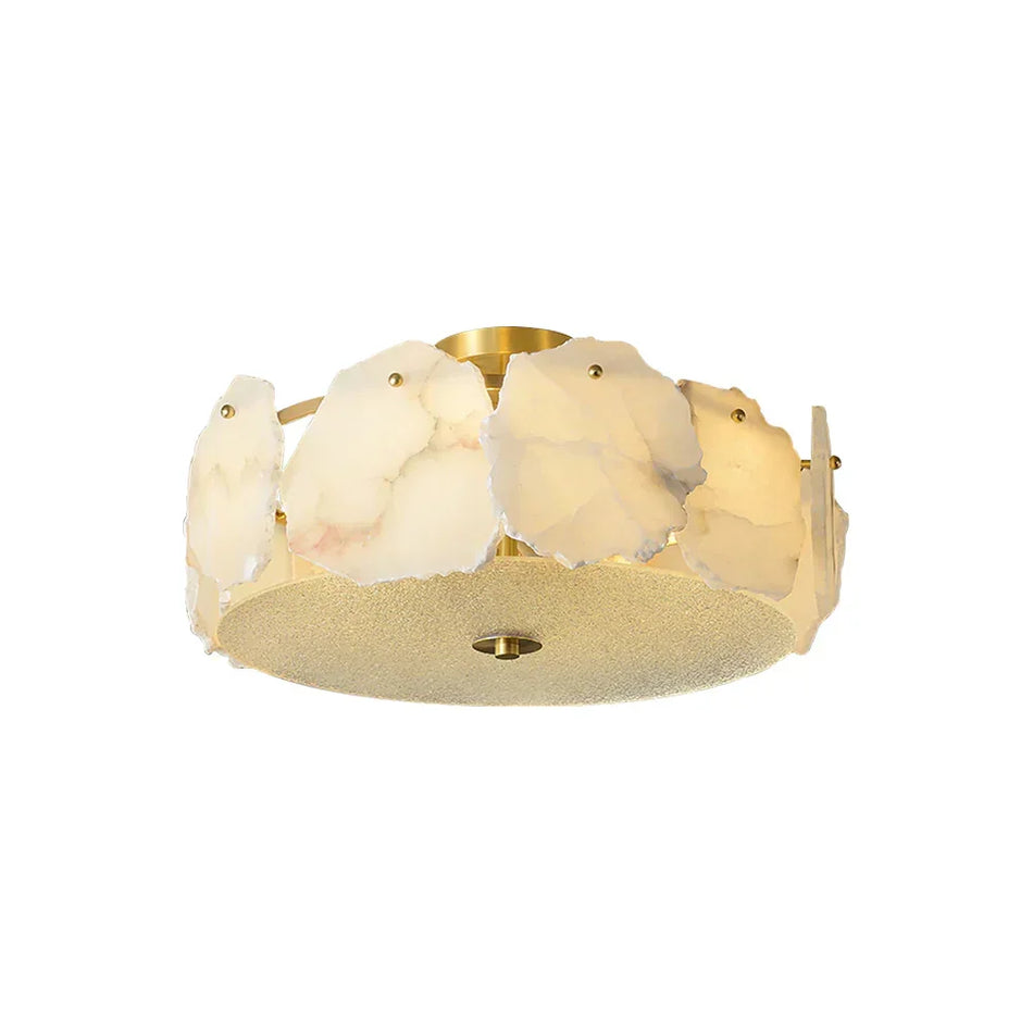 Artze Ceiling Light in alabaster for Living Room by AUVIELIGHT, Dia 45cm x H 24cm / ∅ 17.7″ x H 9.4″ / Gold & White