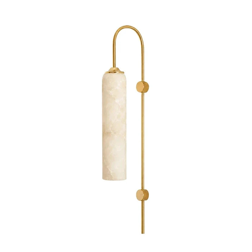 Cylinder Tube Wall Sconce in alabaster for Hallway by AUVIELIGHT, W 19cm x H 80cm / W 7.5″ x H 31.5″ / Gold & White
