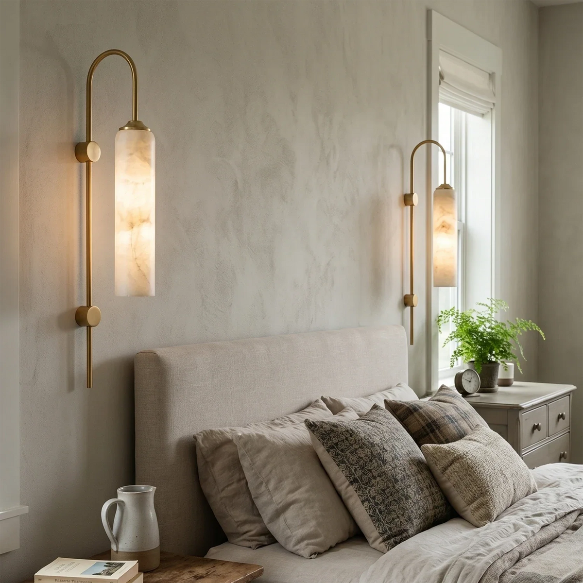 Cylinder Tube Wall Sconce in alabaster for Hallway by AUVIELIGHT