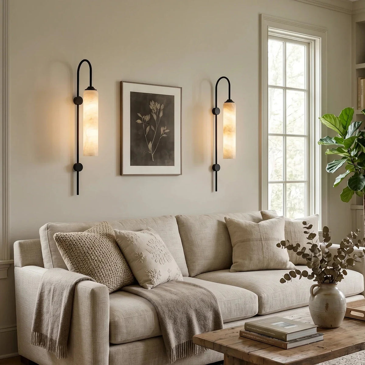 Cylinder Tube Wall Sconce in alabaster for Hallway by AUVIELIGHT