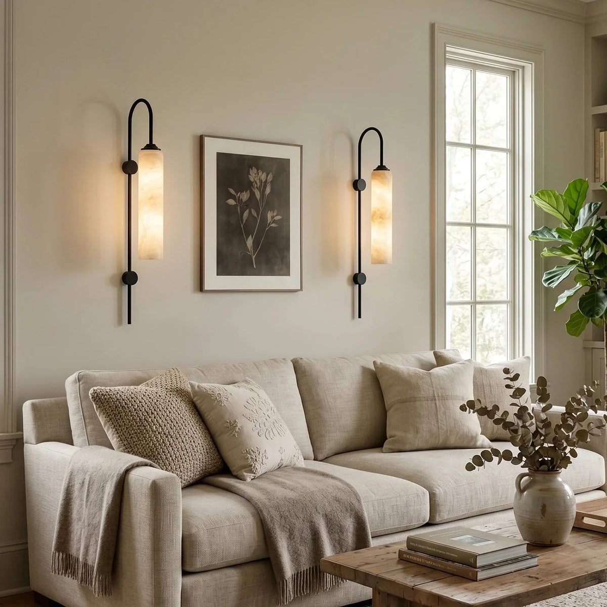 Cylinder Tube Wall Sconce in alabaster for Hallway by AUVIELIGHT
