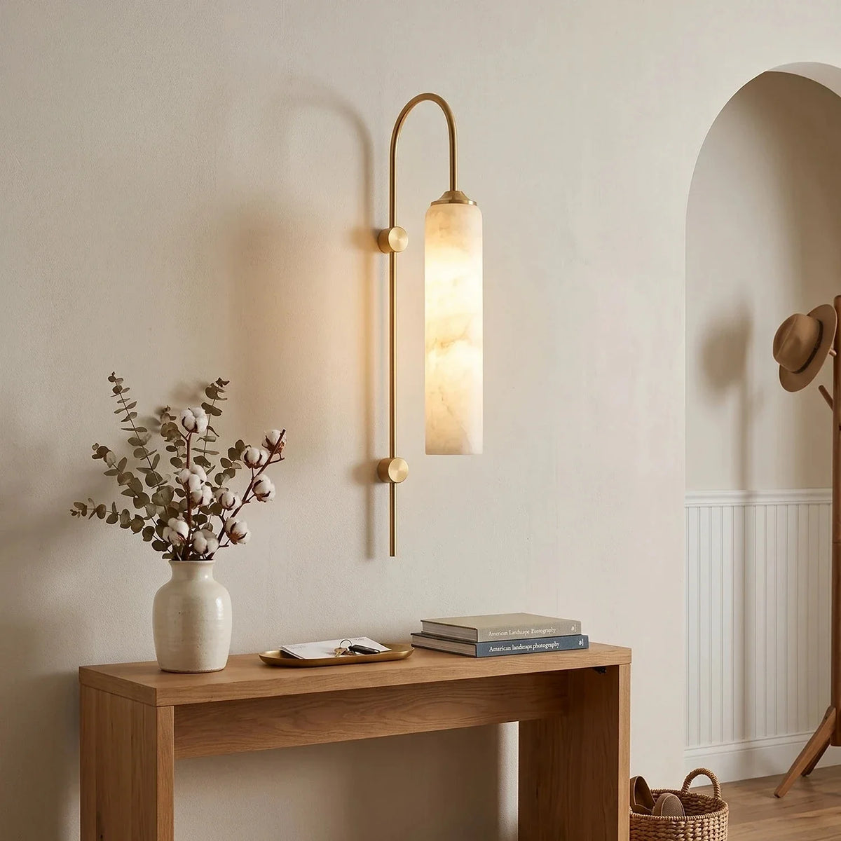 Cylinder Tube Wall Sconce in alabaster for Hallway by AUVIELIGHT