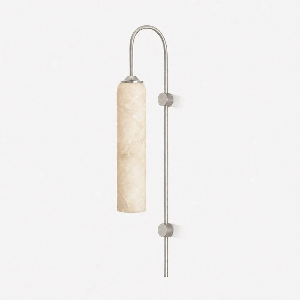Cylinder Tube Wall Sconce in alabaster for Hallway by AUVIELIGHT, W 19cm x H 80cm / W 7.5″ x H 31.5″ / Nickel & White