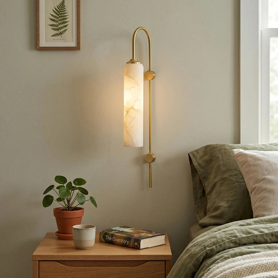 Cylinder Tube Wall Sconce in alabaster for Hallway by AUVIELIGHT