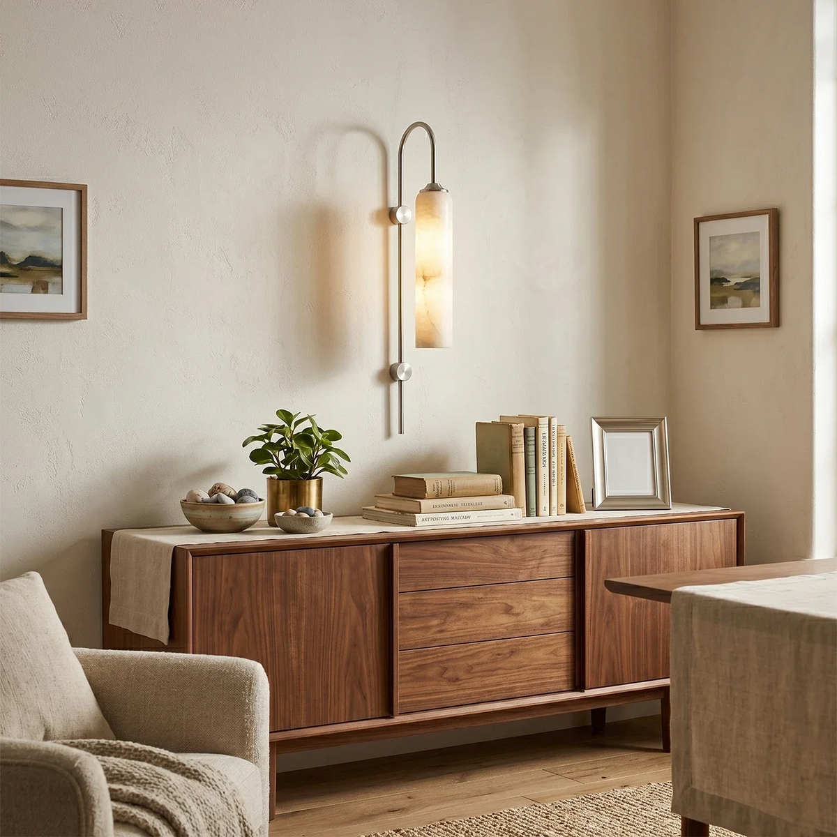 Cylinder Tube Wall Sconce in alabaster for Hallway by AUVIELIGHT
