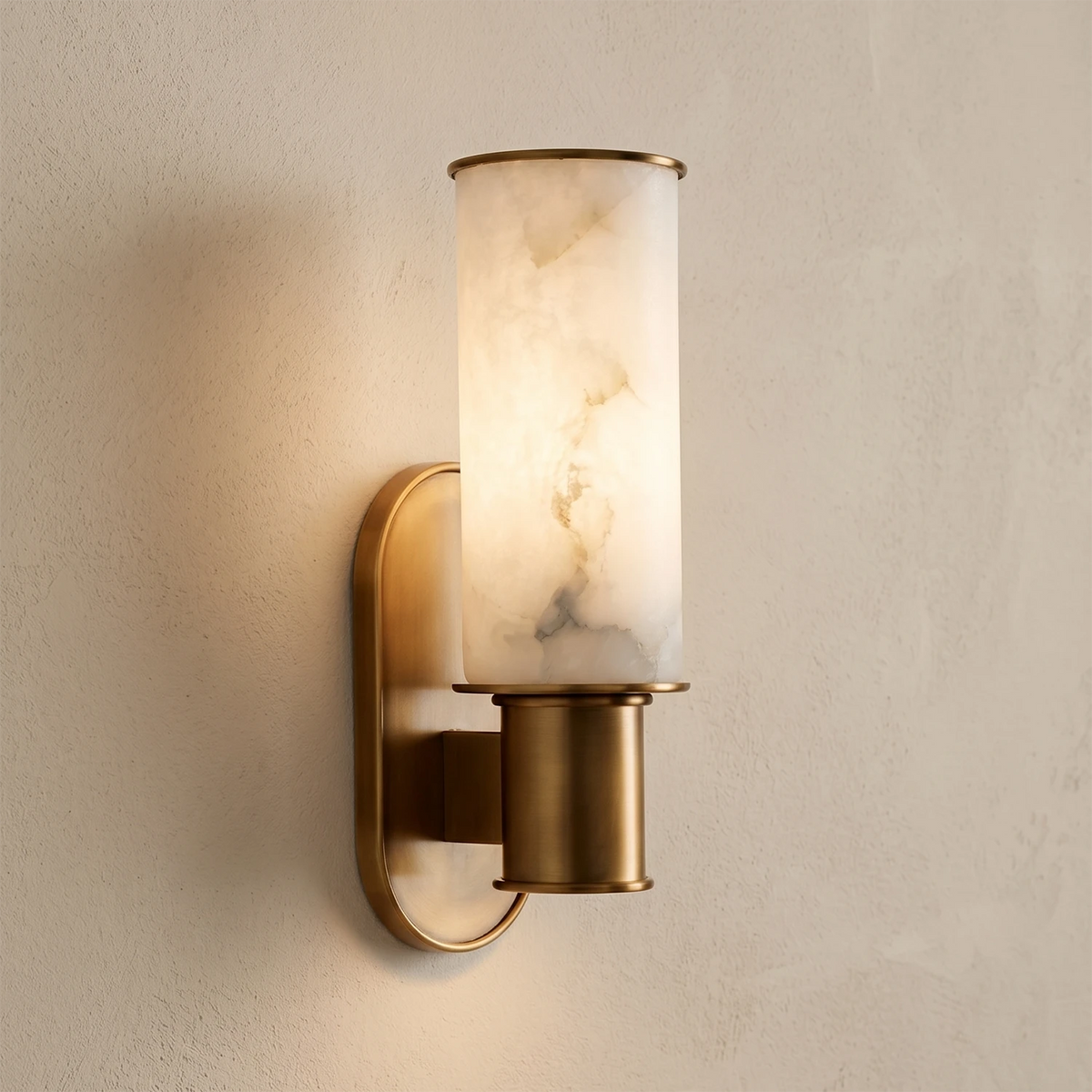 Dualis Cylindrical Wall Sconce in alabaster for Hallway by AUVIELIGHT