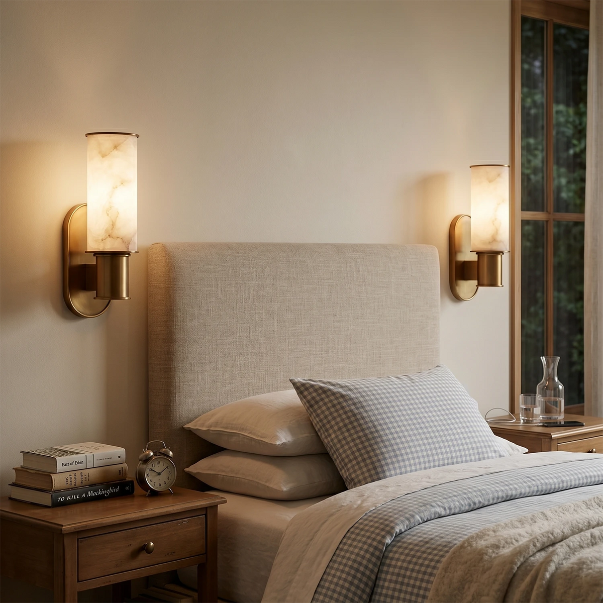 Dualis Cylindrical Wall Sconce in alabaster for Hallway by AUVIELIGHT