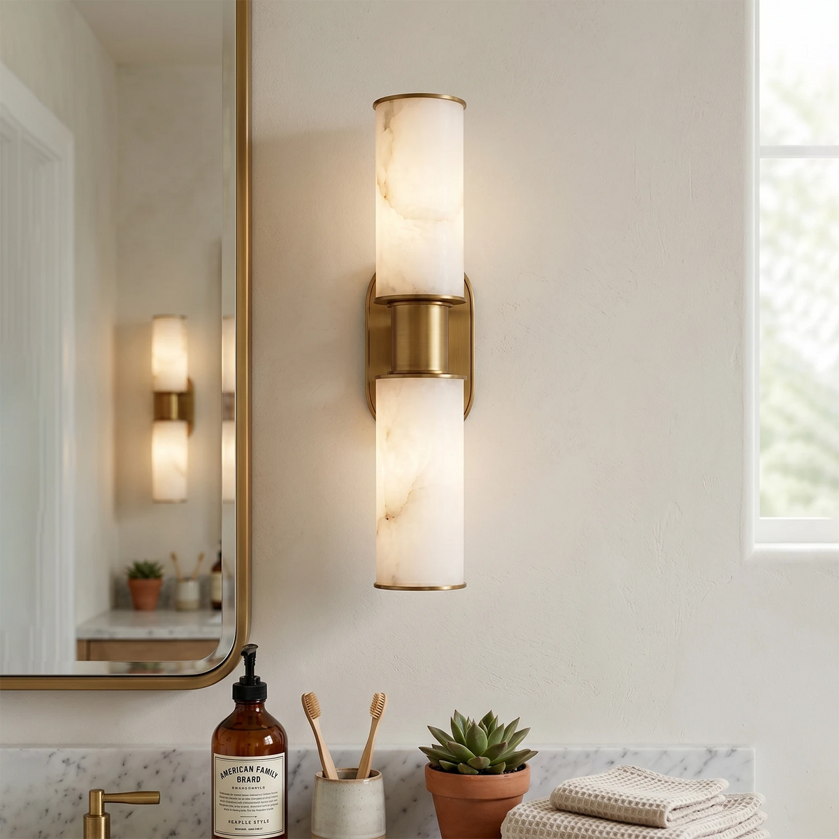 Dualis Cylindrical Wall Sconce in alabaster for Hallway by AUVIELIGHT