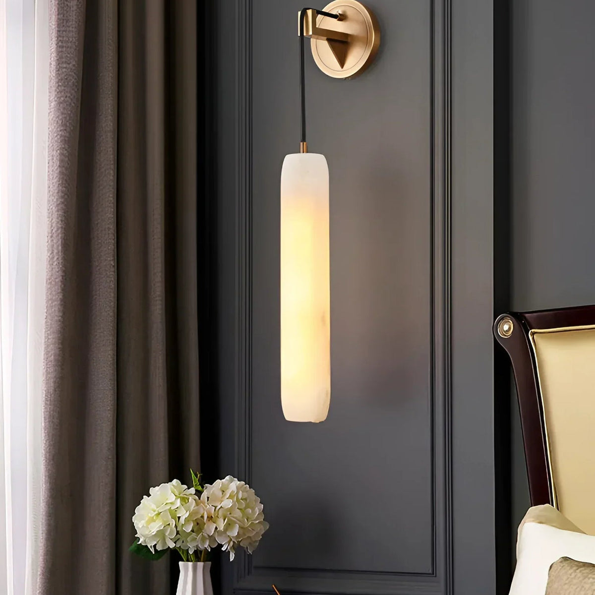 Flute Wall Light in alabaster for Hallway by AUVIELIGHT
