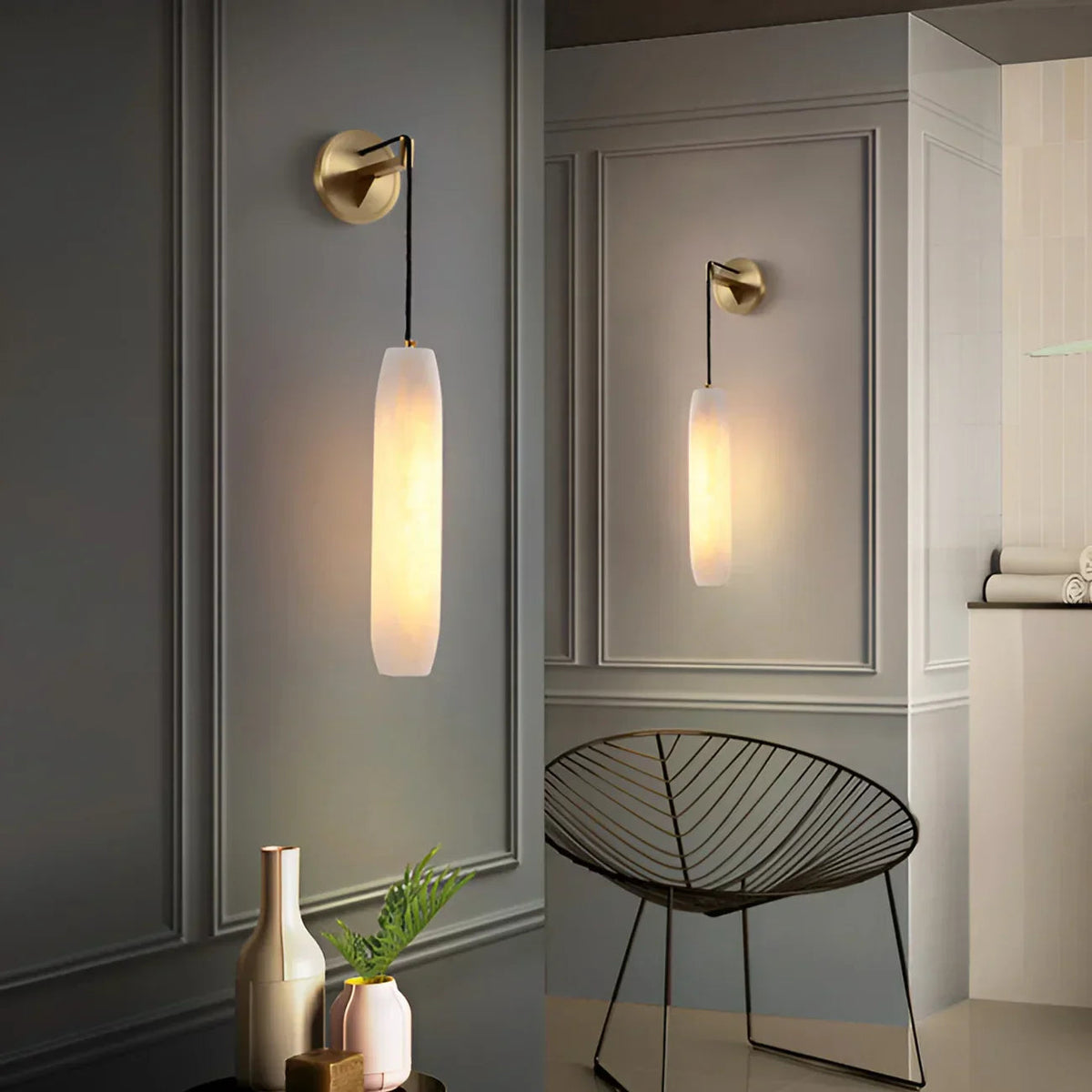 Flute Wall Light in alabaster for Hallway by AUVIELIGHT