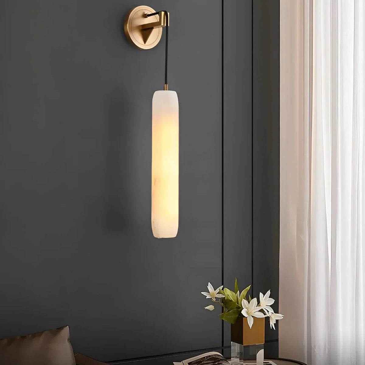 Flute Wall Light in alabaster for Hallway by AUVIELIGHT