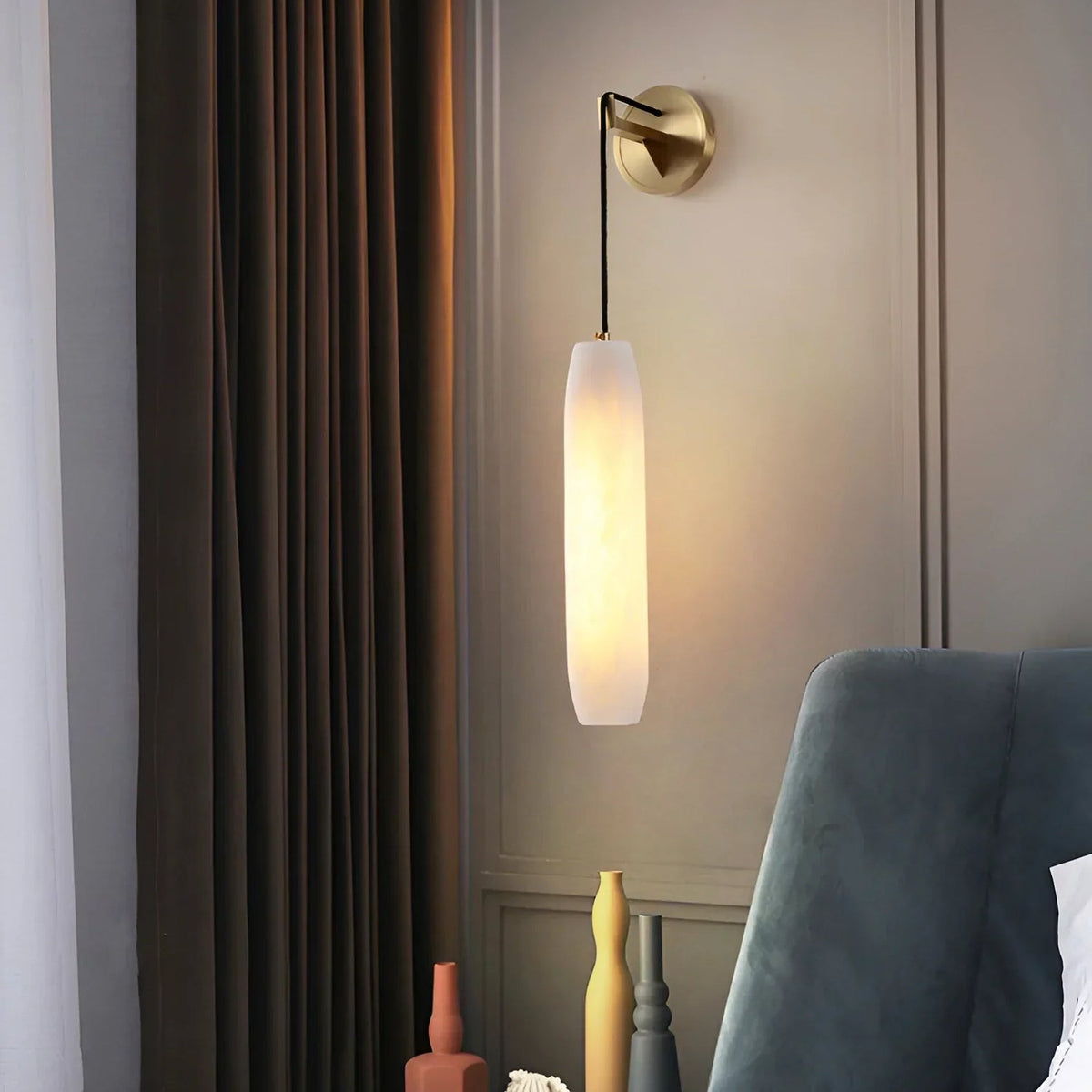 Flute Wall Light in alabaster for Hallway by AUVIELIGHT